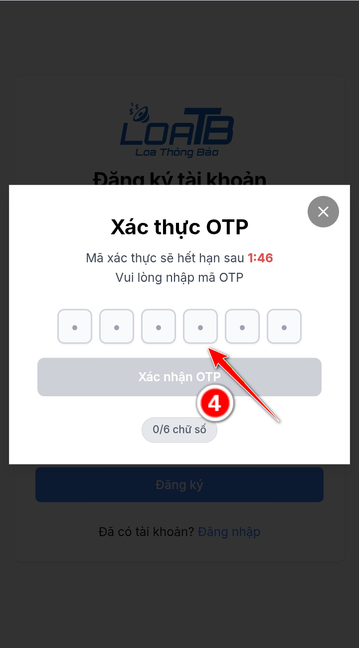 Nhập mã OTP đăng ký